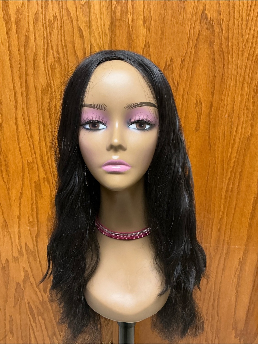 Black Long Wave Wig with Pink Accent Makeup - Unbranded